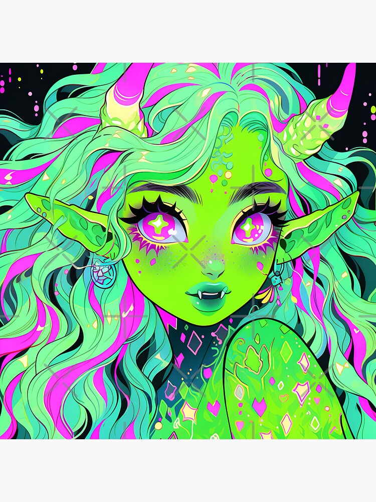 Wacky Pastel Fanged Dragon Demon Anime Girl Sticker for Sale by bubblegoth