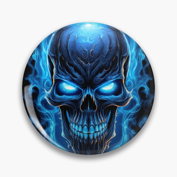 Item preview, Flaming Blue Skull with Glowing Eyes in Dark Atmosphere designed and sold by Vinson-MFG.