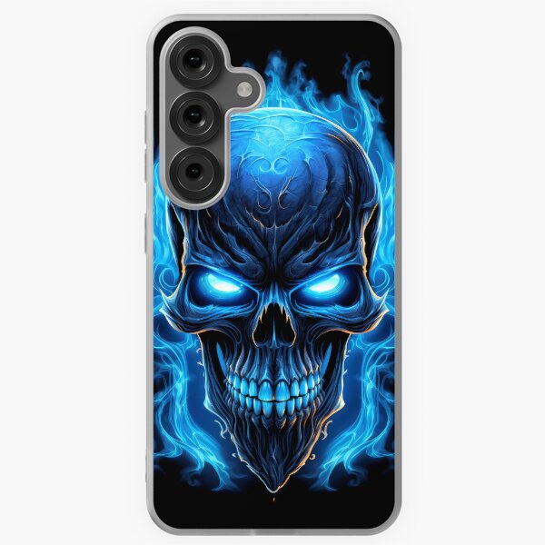Item preview, Flaming Blue Skull with Glowing Eyes in Dark Atmosphere designed and sold by Vinson-MFG.