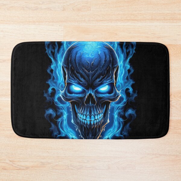 Item preview, Flaming Blue Skull with Glowing Eyes in Dark Atmosphere designed and sold by Vinson-MFG.
