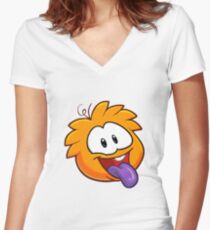 Happy Jokey Puffle Women's Fitted V-Neck T-Shirt