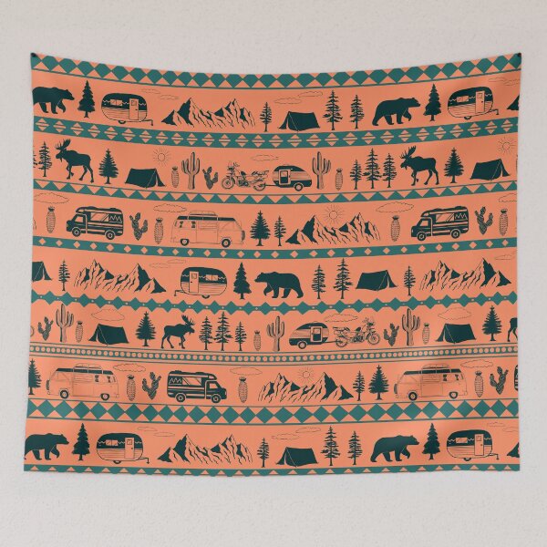 Item preview, Retro Road Trip Seamless Pattern - Desert Pink & Turquois  designed and sold by EcoElsa.