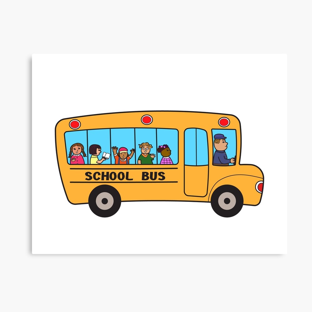 Lámina rígida for Sale con la obra «Autobús escolar con un grupo de  escolares. Dibujo de diseño plano aislado sobre fondo blanco d.» de Nalidsa  Sukprasert | Redbubble