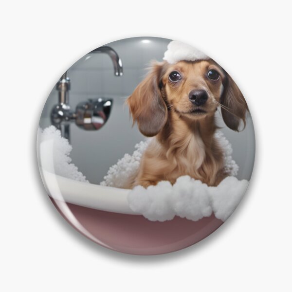 Item preview, Dachshund puppy in the pink bathtub. designed and sold by Ueckermedia.