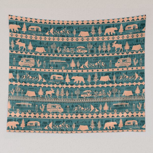Item preview, Retro Road Trip Seamless Pattern - Turquois & Desert Blush  designed and sold by EcoElsa.