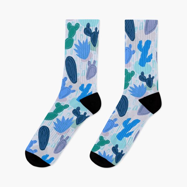 Item preview, Desert Cactus Pattern with tossed rocks Blue Colors and rectangles designed and sold by Sockstomistic.