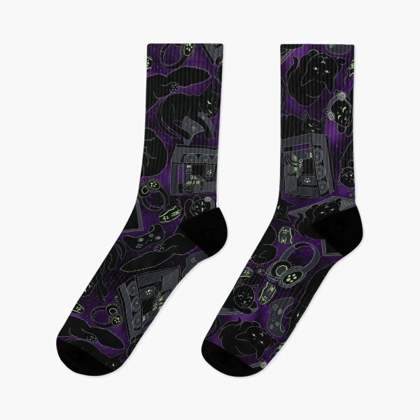Item preview, Black Gamer Cats Seamless Pattern - Purple Galaxy Pattern designed and sold by EcoElsa.