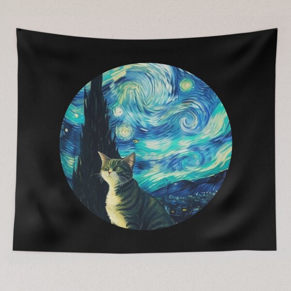 Item preview, Starry night Cat Van gogh Style designed and sold by Vangoholic.