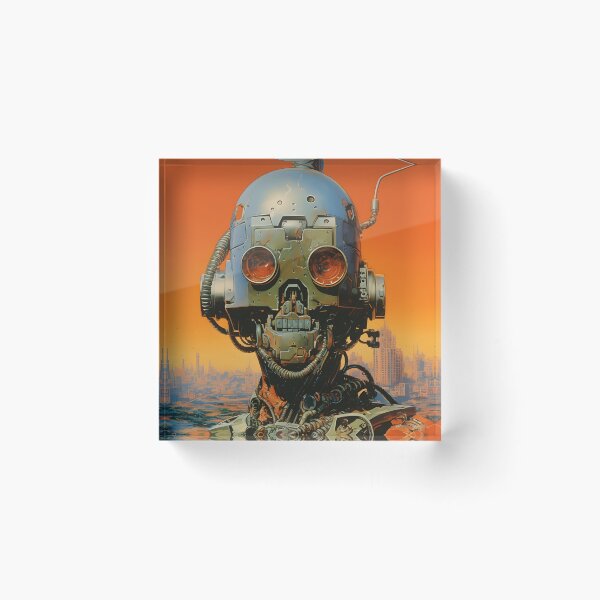 Item preview, Rusty Robot Against a Deserted Post-apocalyptic Landscape and a Ruined City designed and sold by Je-we.