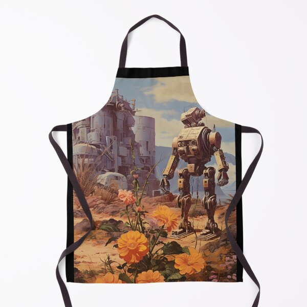 Item preview, Futuristic Robot Against a Post-apocalyptic Landscape with a Rusty Building and Flowers designed and sold by Je-we.