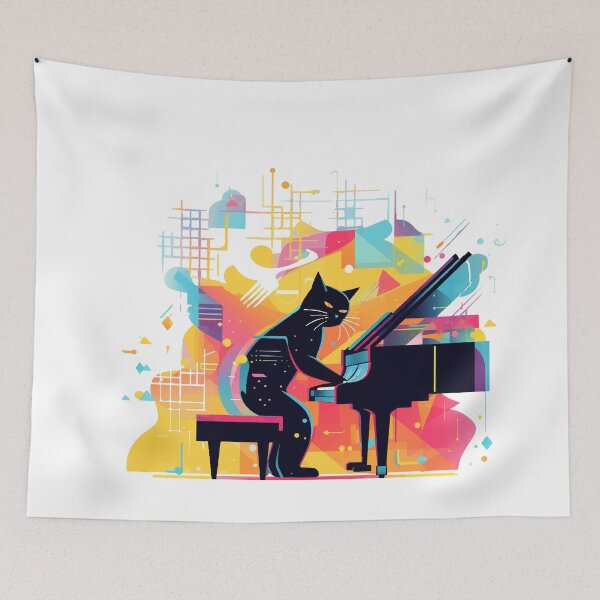 Item preview, Abstract Feline Sonata - Passionate Piano Cat Art designed and sold by BNCH44.