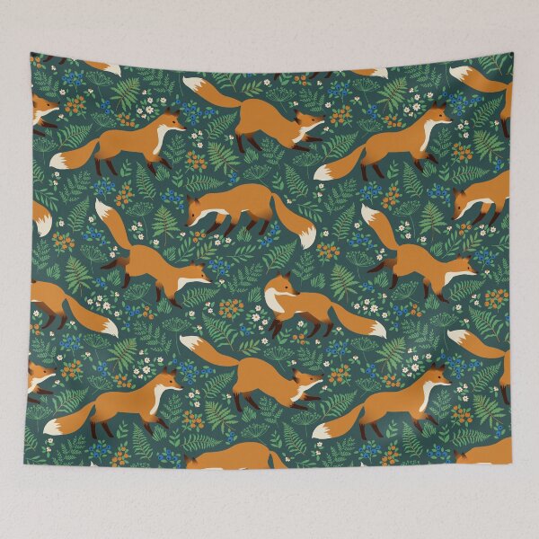 Item preview, Forest Wildlife Pattern with Hand Drawn Foxes and forest plants designed and sold by AngelinaBambina.