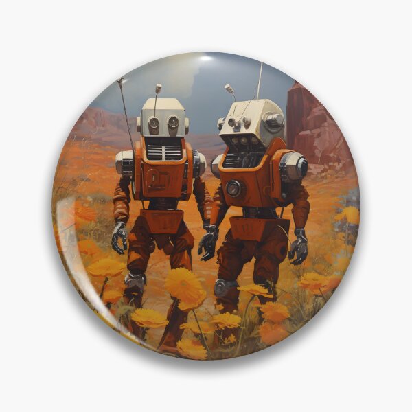 Item preview, Two Robots Against a Wasteland Landscape with Clear Sky and Flowers designed and sold by Je-we.