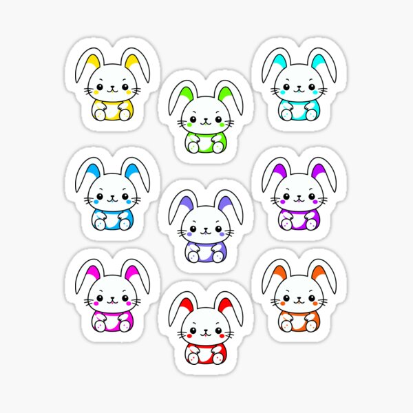 Item preview, Cute Kawaii Bunny Sticker Bundle - 9 Colors designed and sold by pixdesigns.