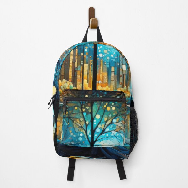 Item preview, Golden buildings of big city reflected in water abstract painting. designed and sold by MargaretWiktor.