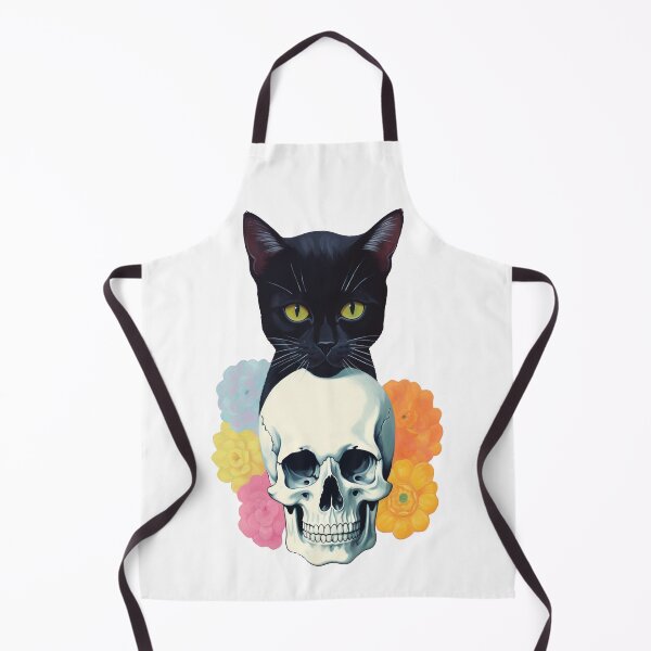 Item preview, Black Cat Hiding Behind Skull: Spooky Delight designed and sold by Lovegrass Prints.