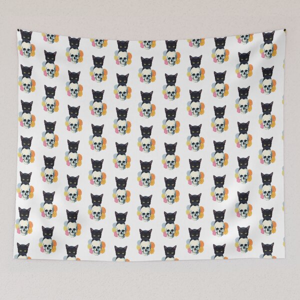 Item preview, Black Cat Hiding Behind Skull: Spooky Delight designed and sold by Lovegrass Prints.