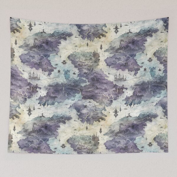 Item preview, Gothic Fantasy World Watercolor Map Pattern on Parchment designed and sold by SchorlCraft.