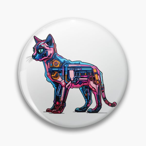 Item preview, Cyberpunk Robot Cat in Neon Colors designed and sold by SchorlCraft.