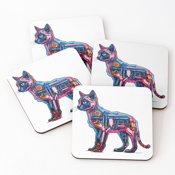 Item preview, Cyberpunk Robot Cat in Neon Colors designed and sold by SchorlCraft.