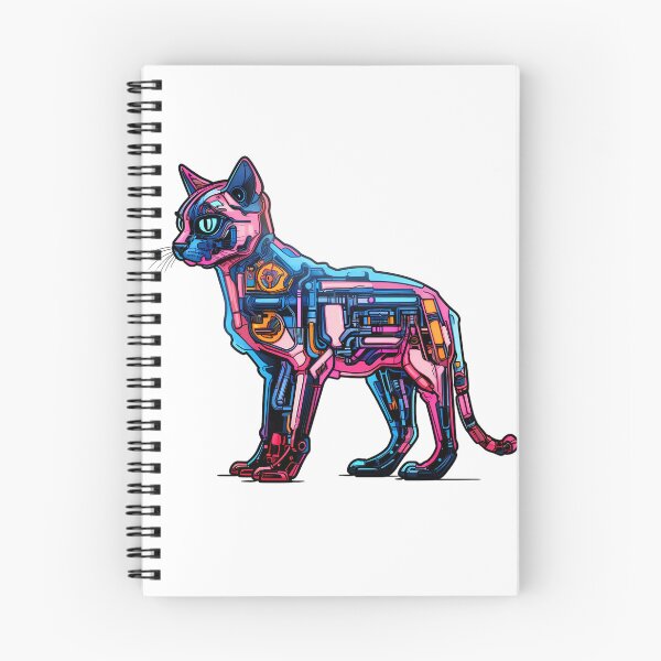 Item preview, Cyberpunk Robot Cat in Neon Colors designed and sold by SchorlCraft.