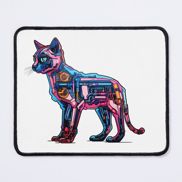 Item preview, Cyberpunk Robot Cat in Neon Colors designed and sold by SchorlCraft.