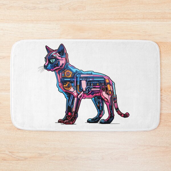 Item preview, Cyberpunk Robot Cat in Neon Colors designed and sold by SchorlCraft.