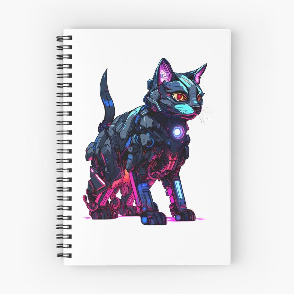 Item preview, Cyberpunk Robot Cat in Neon Colors designed and sold by SchorlCraft.
