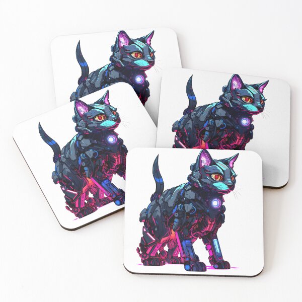 Item preview, Cyberpunk Robot Cat in Neon Colors designed and sold by SchorlCraft.