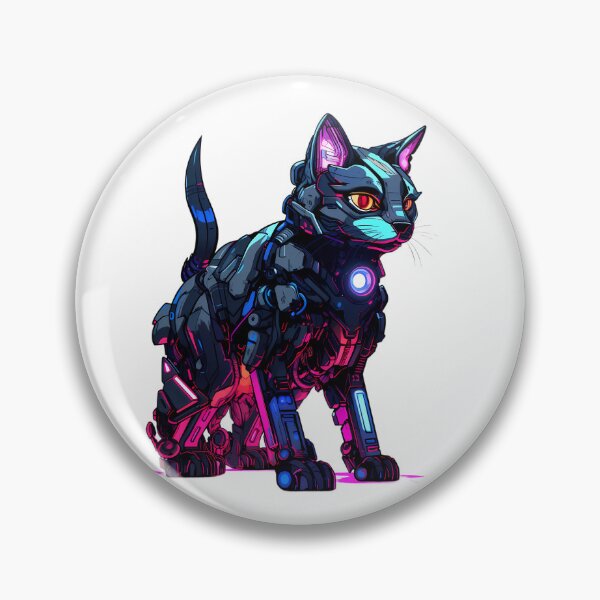 Item preview, Cyberpunk Robot Cat in Neon Colors designed and sold by SchorlCraft.