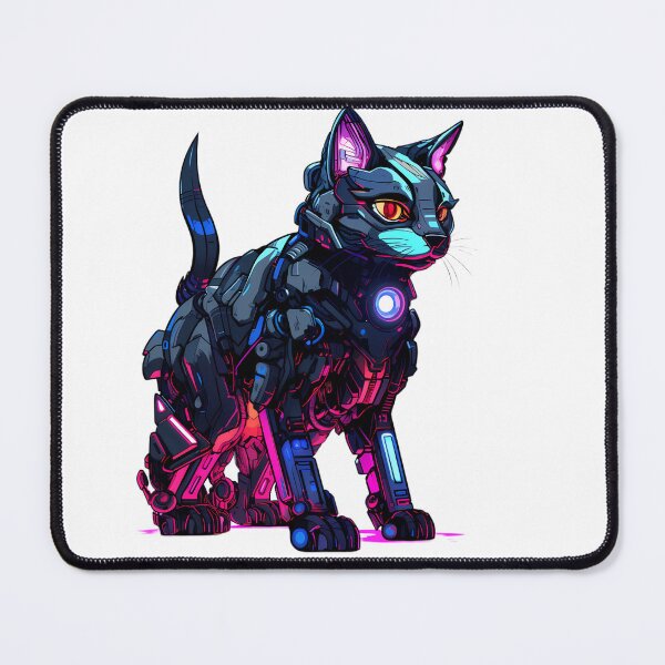 Item preview, Cyberpunk Robot Cat in Neon Colors designed and sold by SchorlCraft.
