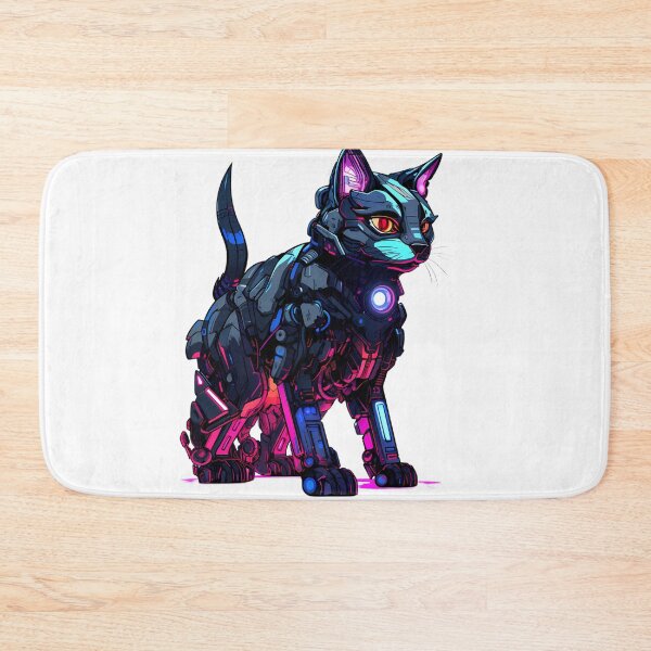Item preview, Cyberpunk Robot Cat in Neon Colors designed and sold by SchorlCraft.