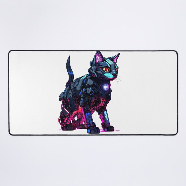Item preview, Cyberpunk Robot Cat in Neon Colors designed and sold by SchorlCraft.