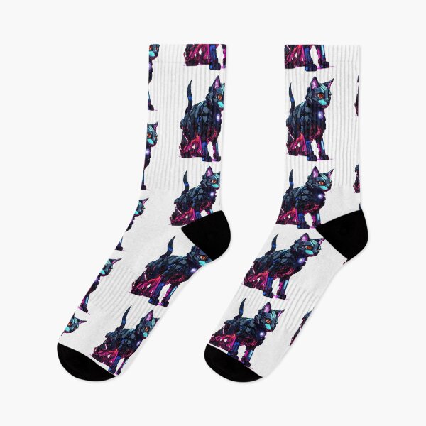 Item preview, Cyberpunk Robot Cat in Neon Colors designed and sold by SchorlCraft.