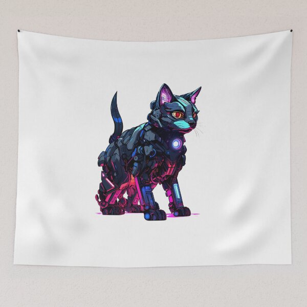 Item preview, Cyberpunk Robot Cat in Neon Colors designed and sold by SchorlCraft.