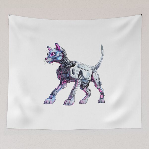 Item preview, Cyberpunk Robot Cat in Neon Colors designed and sold by SchorlCraft.