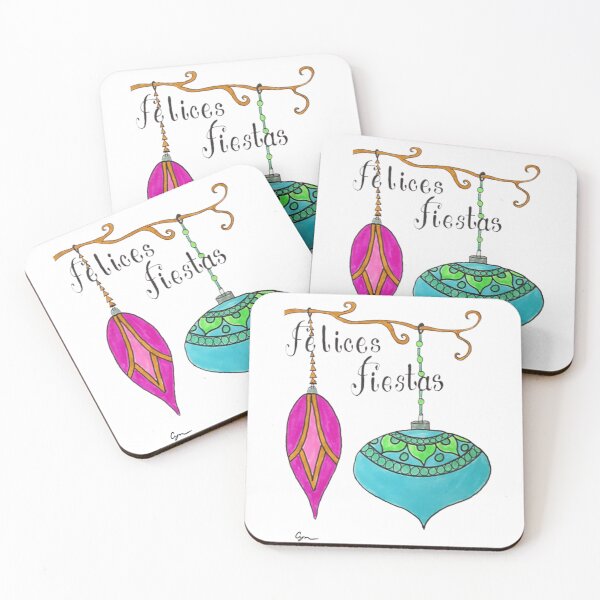 Item preview, Felices Fiestas! Happy Holiday greetings with colorful ornaments designed and sold by RockPaperArt.