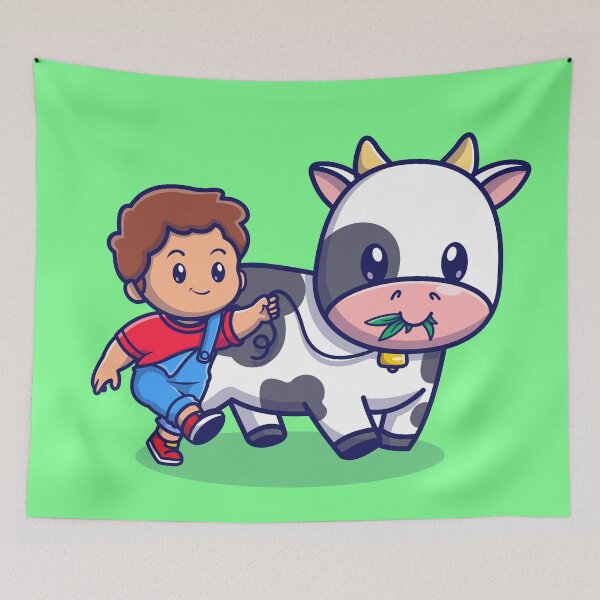 Item preview, A Delightful Stroll: Cute Boy Walking with Cow designed and sold by hjian8219.