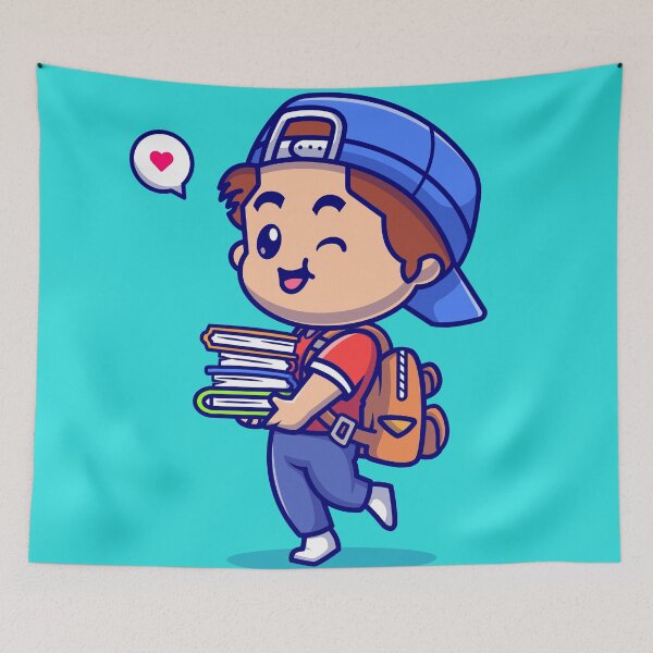 Item preview, Cute Boy Going to School with Books: Cartoon Vector Illustration designed and sold by hjian8219.