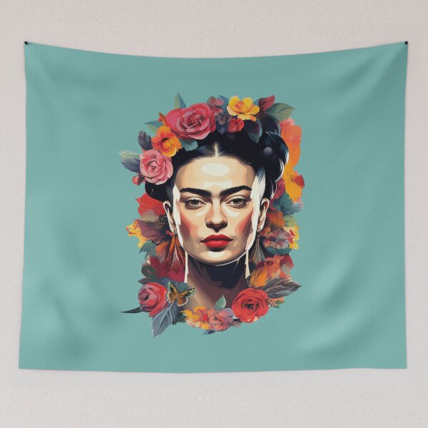 Item preview, Frida kahlo self portrait colorful pop art floral with butterfly designed and sold by Carinaprint.