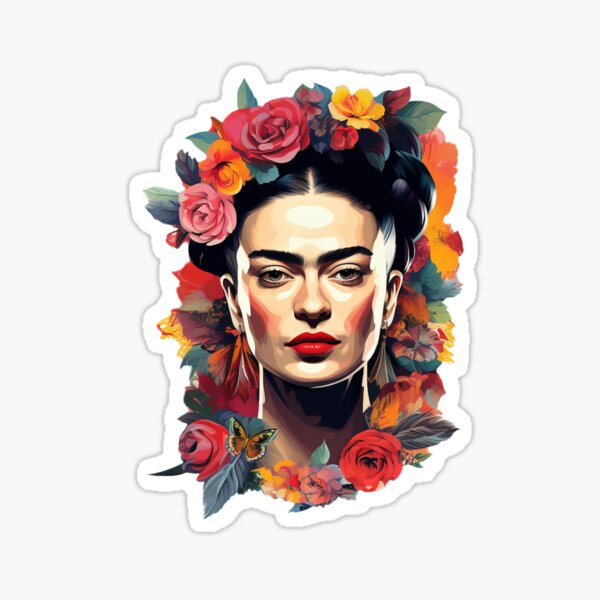 Item preview, Frida kahlo self portrait colorful pop art floral with butterfly designed and sold by Carinaprint.