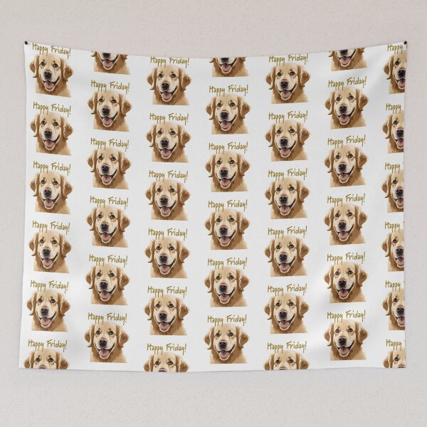 Item preview, golden retriever puppy dog smiling with words Happy Friday! designed and sold by planetgolden.
