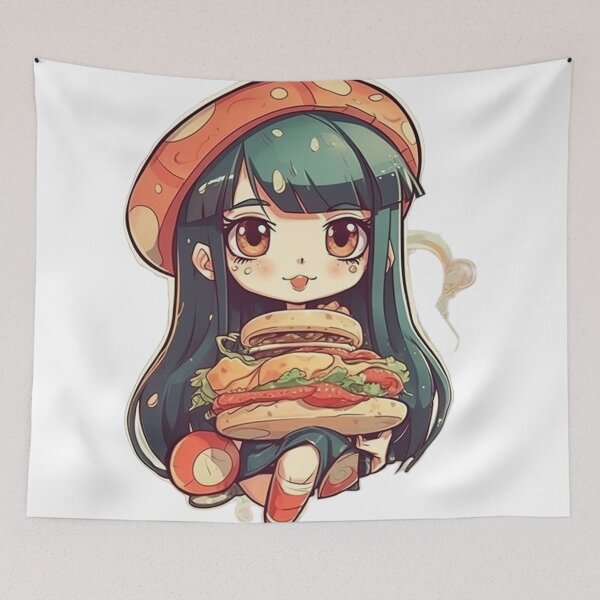 Item preview, Adorable Chibi manga girl with sandwich hamburger food designed and sold by PCGDrawing.