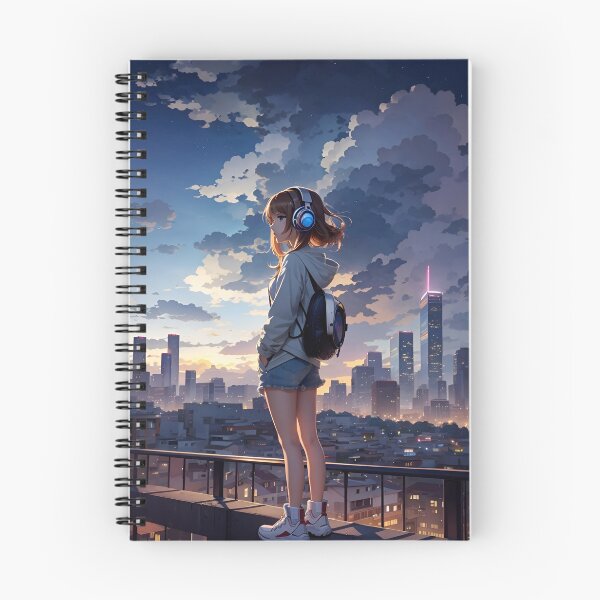 Item preview, girl on rooftop with headphone designed and sold by Sonata-Store.