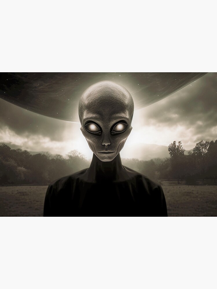 Otherworldly Encounter: Eerie Grey Alien with Piercing White Eyes