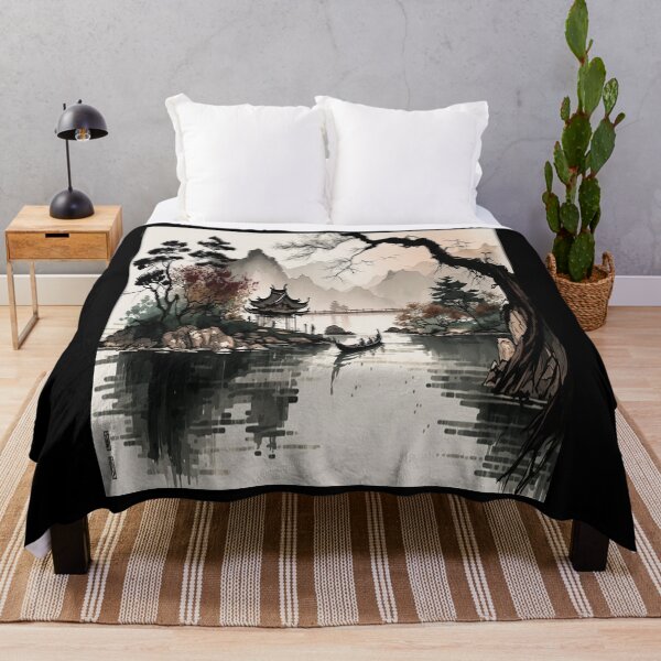 Item preview, Calm lake, boat and mountains designed and sold by Anauelok.