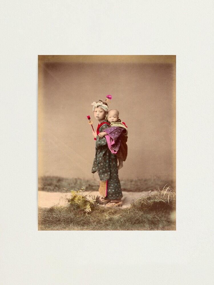 Alternate view of Japanese child carrying baby Photographic Print