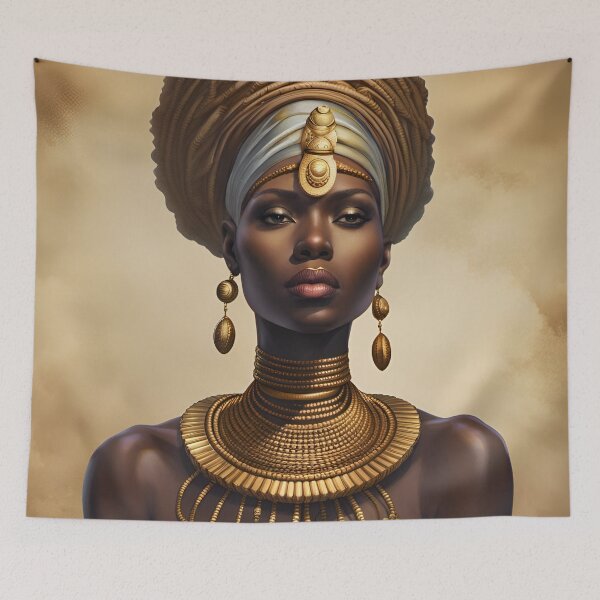 Item preview, Beautiful African Goddess with coiled fabric headdress and gold jewellery designed and sold by SirenSeventyOne.