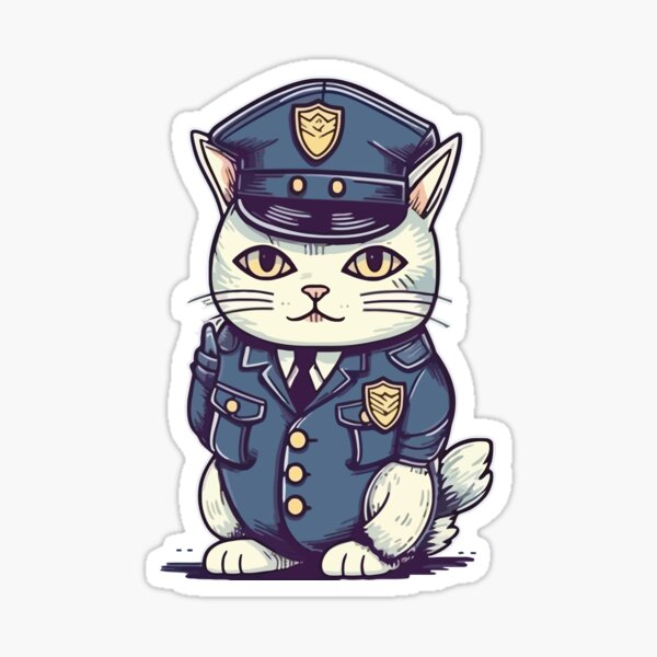 Cute and Charming Fantasy Cat Police Officer Character | Sticker