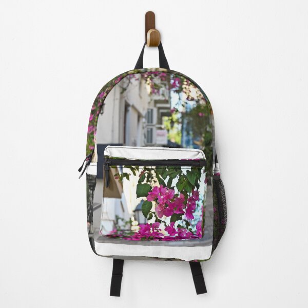 Item preview, Restaurant and buildings in the narrow streets of Nafplion town with Bougainvillea flowers designed and sold by goceris.